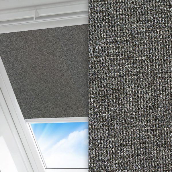 Dachfenster Rollo Glitta, silbergrau, lichtdurchlässig & blickdicht, Rückseite Perlmutt, schmutzabweisend, feucht abwischbar, silber glänzend