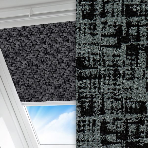 Dachfenster Rollo Fantasia, grau/schwarz, komplett verdunkelnd, Rückseite farbig wie Vorderseite, abbürstbar