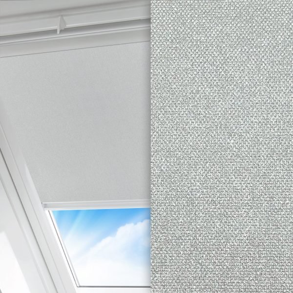 Dachfenster Rollo Prima Glitzer, grau, lichtdurchlässig & blickdicht, Rückseite Perlmutt, schmutzabweisend, feucht abwischbar, silber glänzend