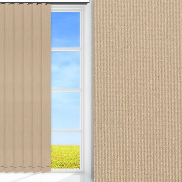 Lamellenvorhang / Vertikalanlage Prima Safe, beige, abdunkelnd, Rückseite Perlmutt, schmutzabweisend, feucht abwischbar